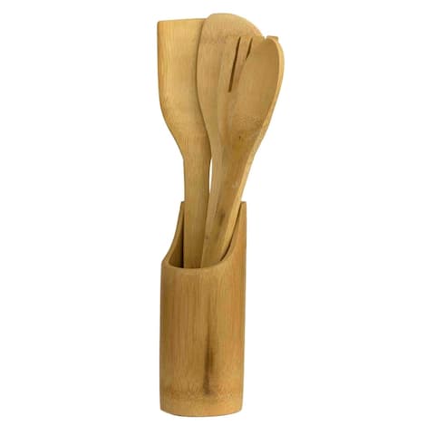Home Basics Natural 5-piece Bamboo Utensil Set with Sculptural Holder