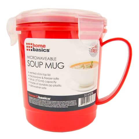 Home Basics Red and Clear 24oz. Plastic Microwaveable Soup Mug