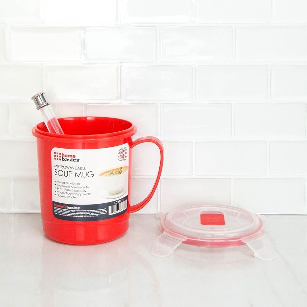 Home Basics Red And Clear 24oz Plastic Microwaveable Soup Clear 24oz Plastic Microwaveable Soup