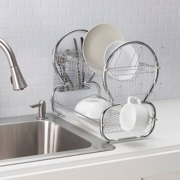 Sweet Home Collection Chrome Plated Steel Small 2 Piece Dish Drainer White