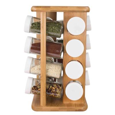 Home Basics Clear and Natural 16-piece Bamboo Revolving Spice Rack
