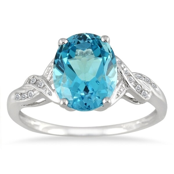 2.30 Carat Oval Blue Topaz and Diamond Ring in 10K White ...