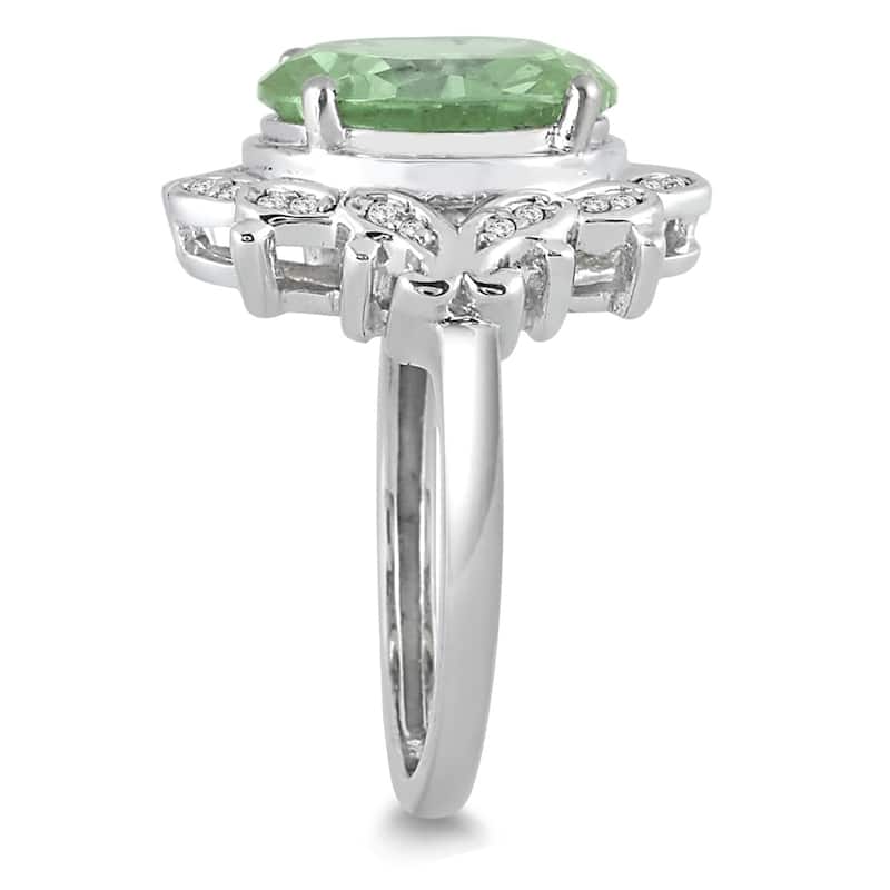 5 Carat Green Amethyst and Diamond Ring in 10K White Gold