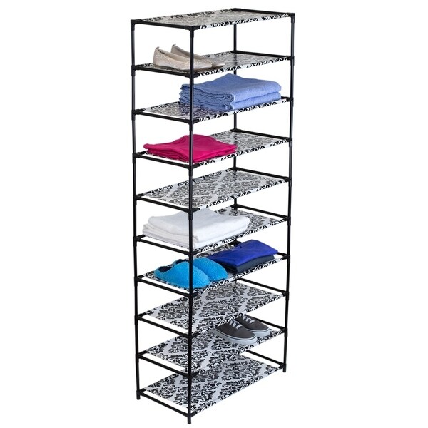 Sunbeam Free Standing 50 Pair 10 Tier Metal Shoe Rack With Circle Design Black