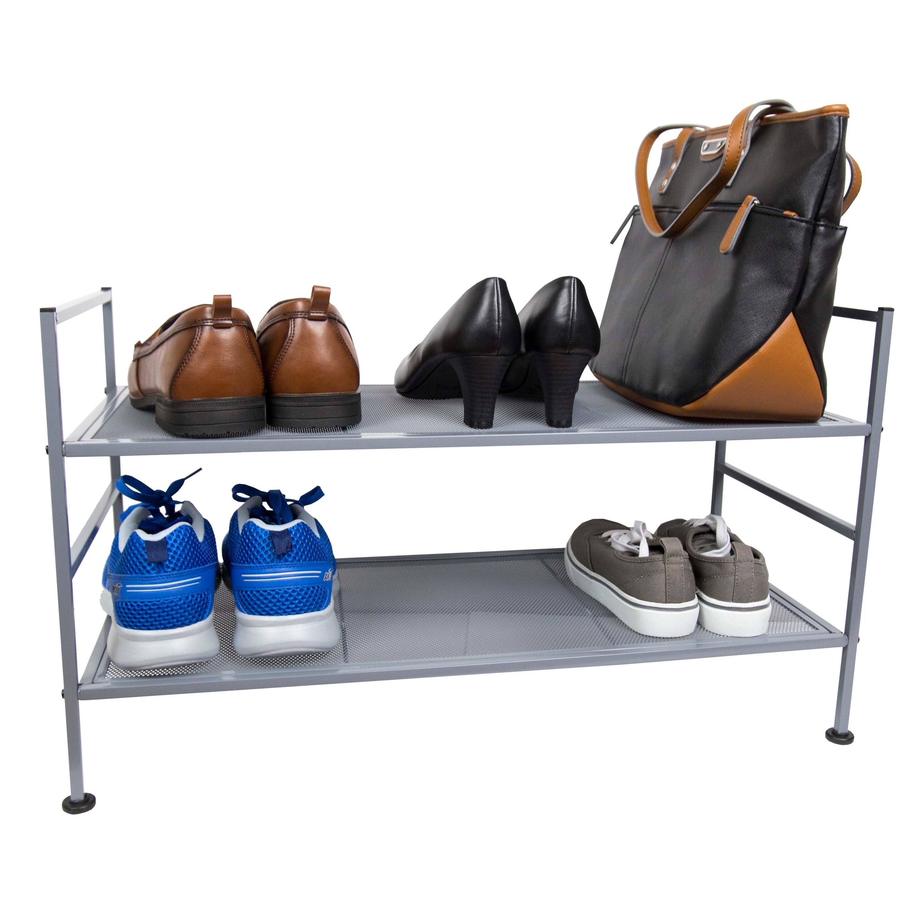 Shop Home Basics Grey 2 Tier Mesh Steel Shoe Rack Overstock 22580677