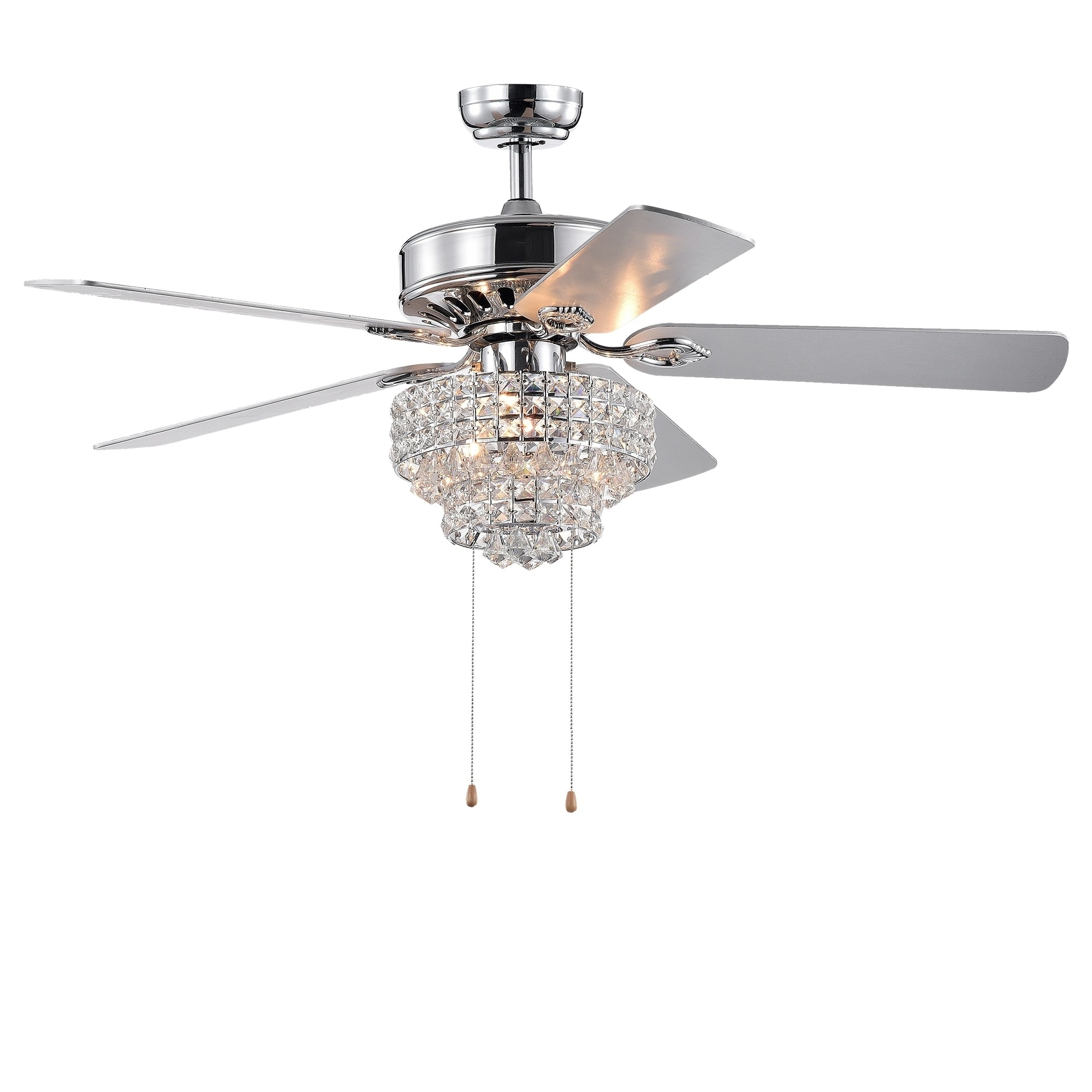 Bryanya 5 Blade 52 Inch Chrome Lighted Ceiling Fans With Crystal Shade