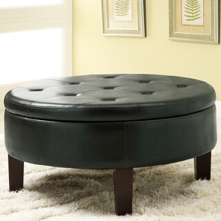 Copper Grove Jamesia Tufted Brown Faux Leather Round Storage Ottoman