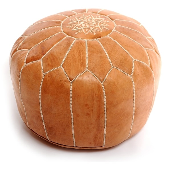 slide 2 of 16, The Curated Nomad Aptos Handmade Moroccan Leather Pouf Authentic Ottoman