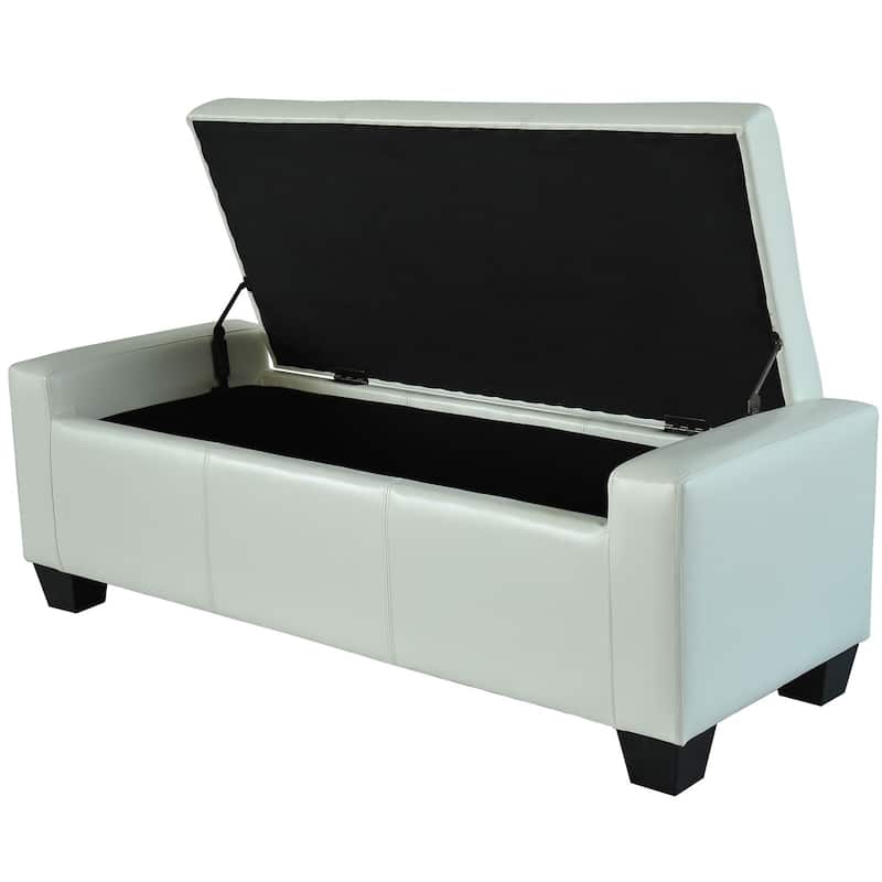 Porch & Den Pickard White Faux Leather Storage Ottoman Bench