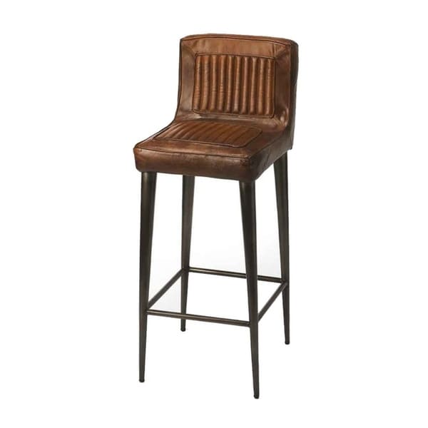 Offex Maxwell Dark Brown Leather Iron Bar Stool Square Free Offex Maxwell Dark Brown Leather Iron Bar Stool Square
