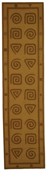 Hand hooked Geo Beige Wool Runner (26 X 8)