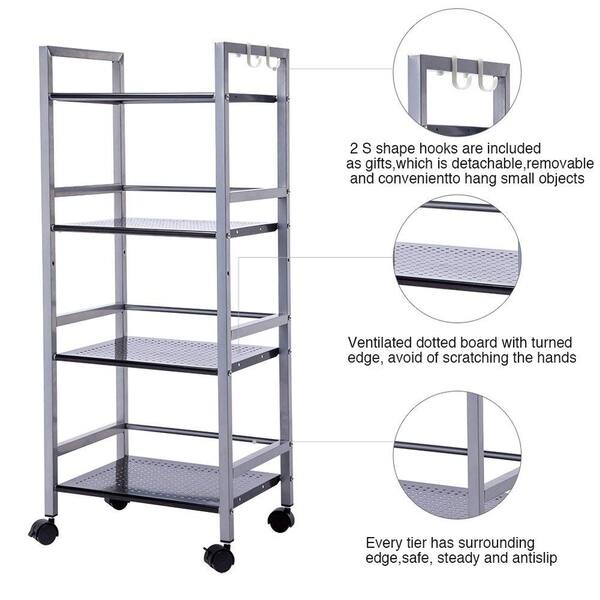 Shop 4 Tier Kitchen Storage Cart Multifunctional Metal Rolling