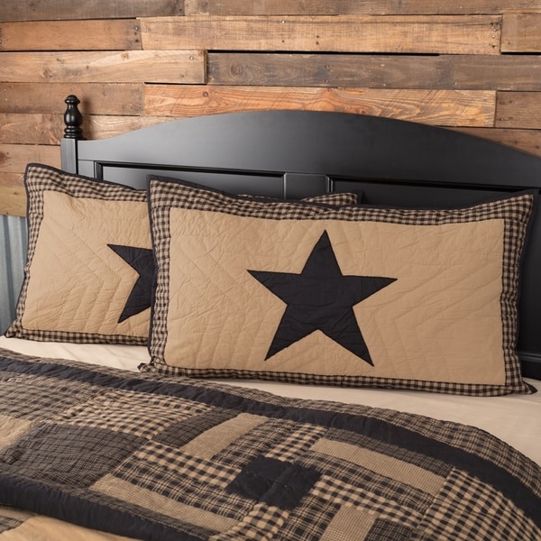VHC Raven Black Primitive Bedding Check Star Sham