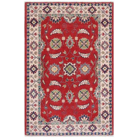 Handmade One-of-a-Kind Kazak Vegetable Dye Wool Rug (Afghanistan) - 2'7 x 4'