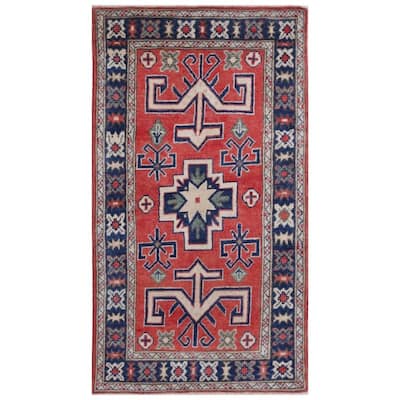 Handmade One-of-a-Kind Kazak Vegetable Dye Wool Rug (Afghanistan) - 2'5 x 4'5