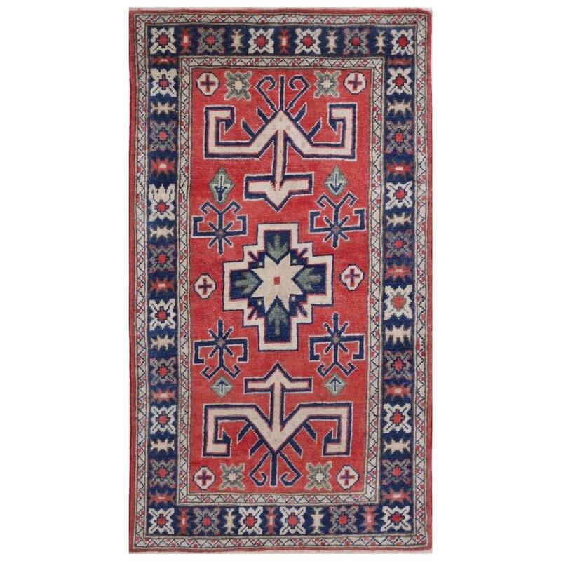 Handmade One-of-a-Kind Kazak Vegetable Dye Wool Rug (Afghanistan) - 2'5 x 4'5