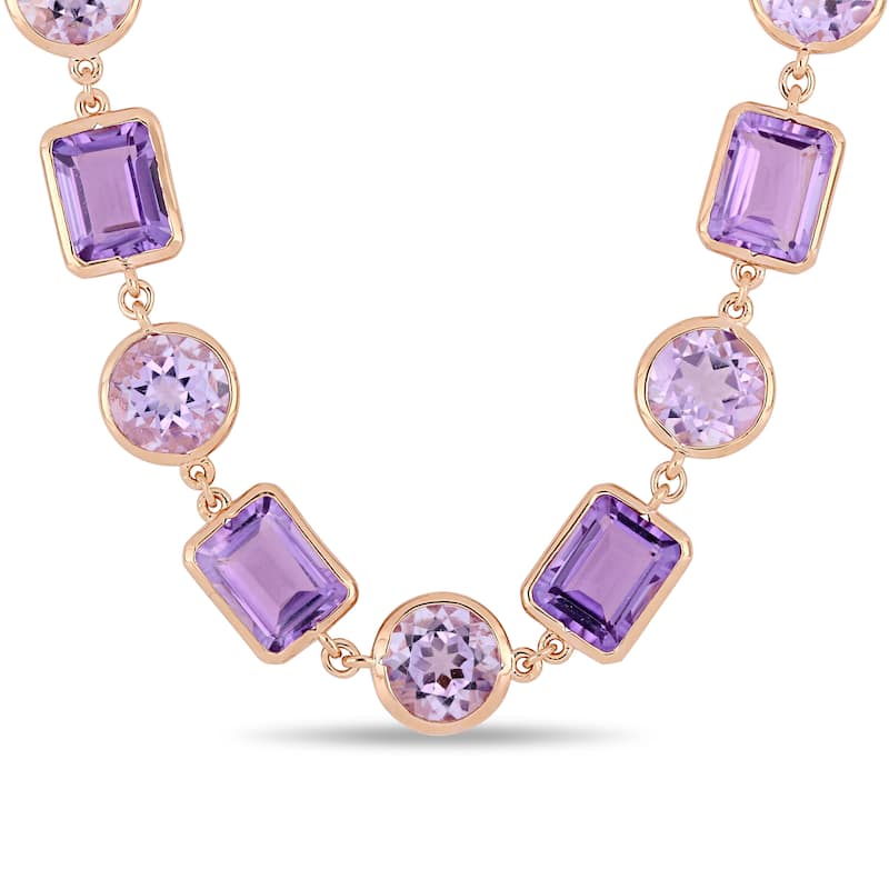 Miadora Rose Plated Sterling Silver Rose de France and Amethyst Link Necklace