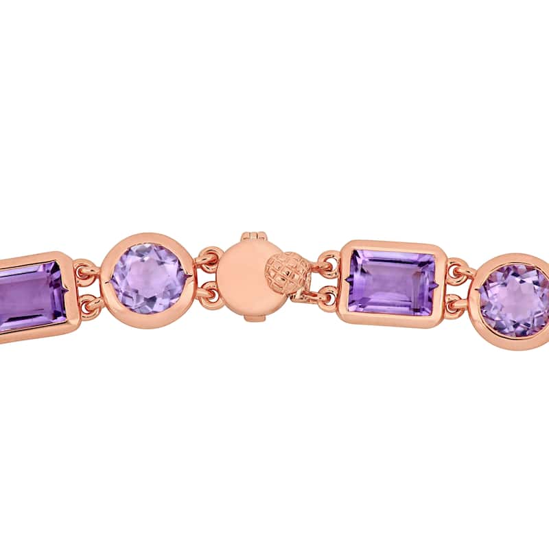 Miadora Rose Plated Sterling Silver Rose de France and Amethyst Link Necklace