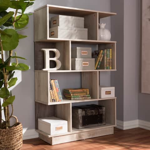 Contemporary Oak Brown Display Bookcase by Baxton Studio