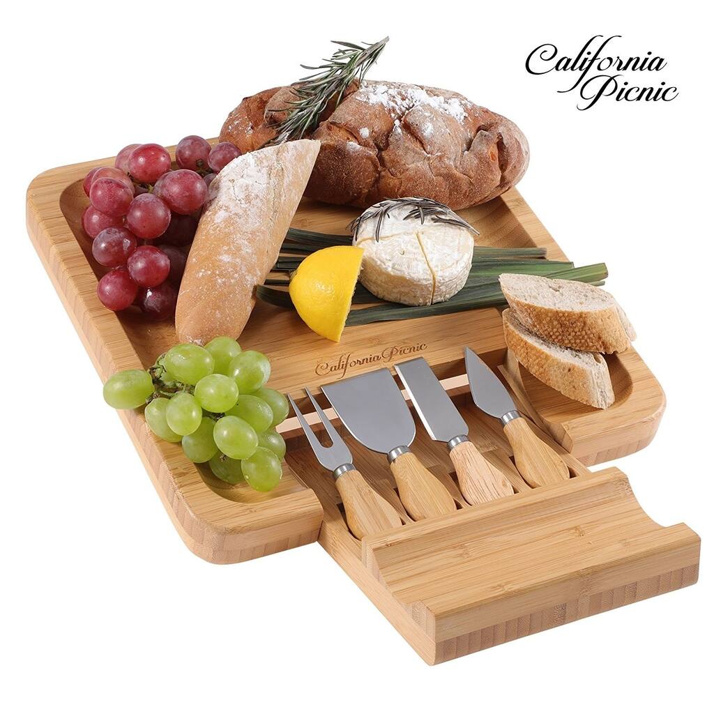 California picnic Cheese Board Set Charcuterie Board Wooden Cheese Tray with Cheese Knives Sets
