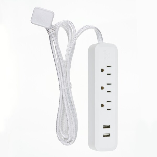 Designer Series 6ft 3-Outlet USB Surge Protector Power Strip, 2x USB Ports, Surge Protector, White Finish