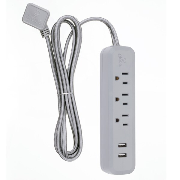 Globe Electric Designer Series 6-ft 3-Outlet Mint USB Surge Protector Power Strip,78255