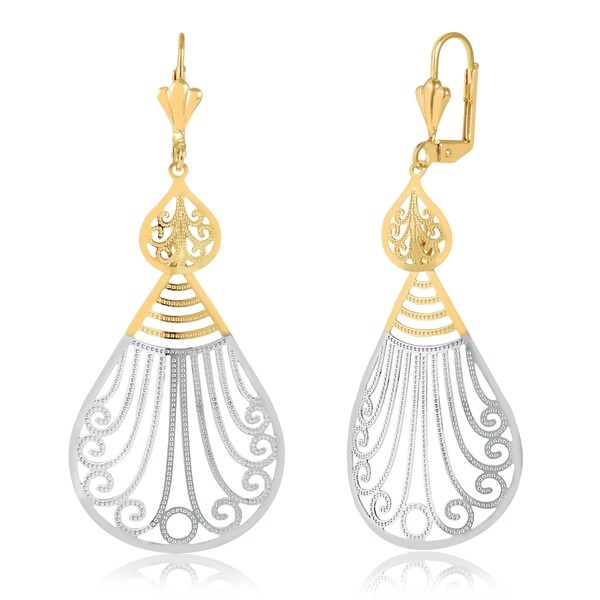 Shop Gold Plated Gold and Silver Swirl Filigree Teardrop Earrings - On Sale - Free Shipping On ...