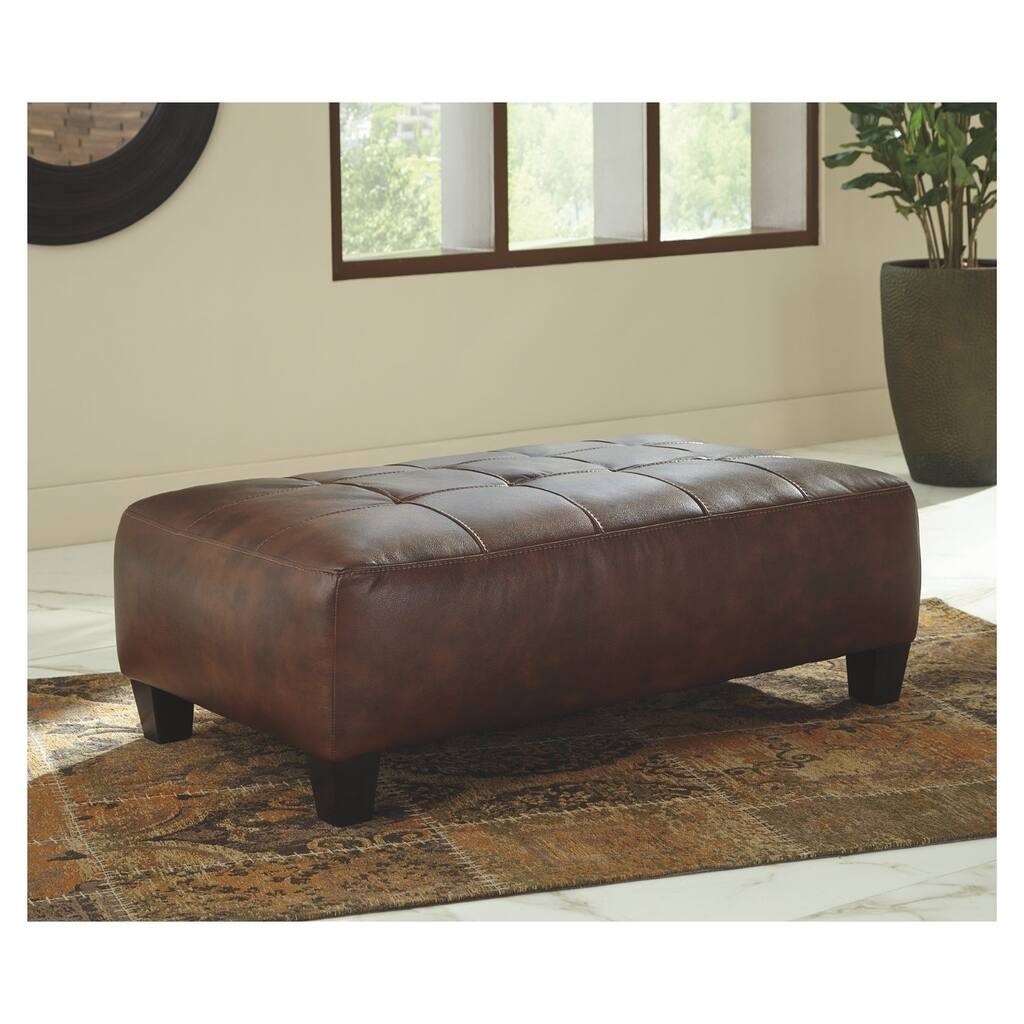 Signature Design by Ashley, Goldstone Contemporary Auburn Faux Leather Ottoman