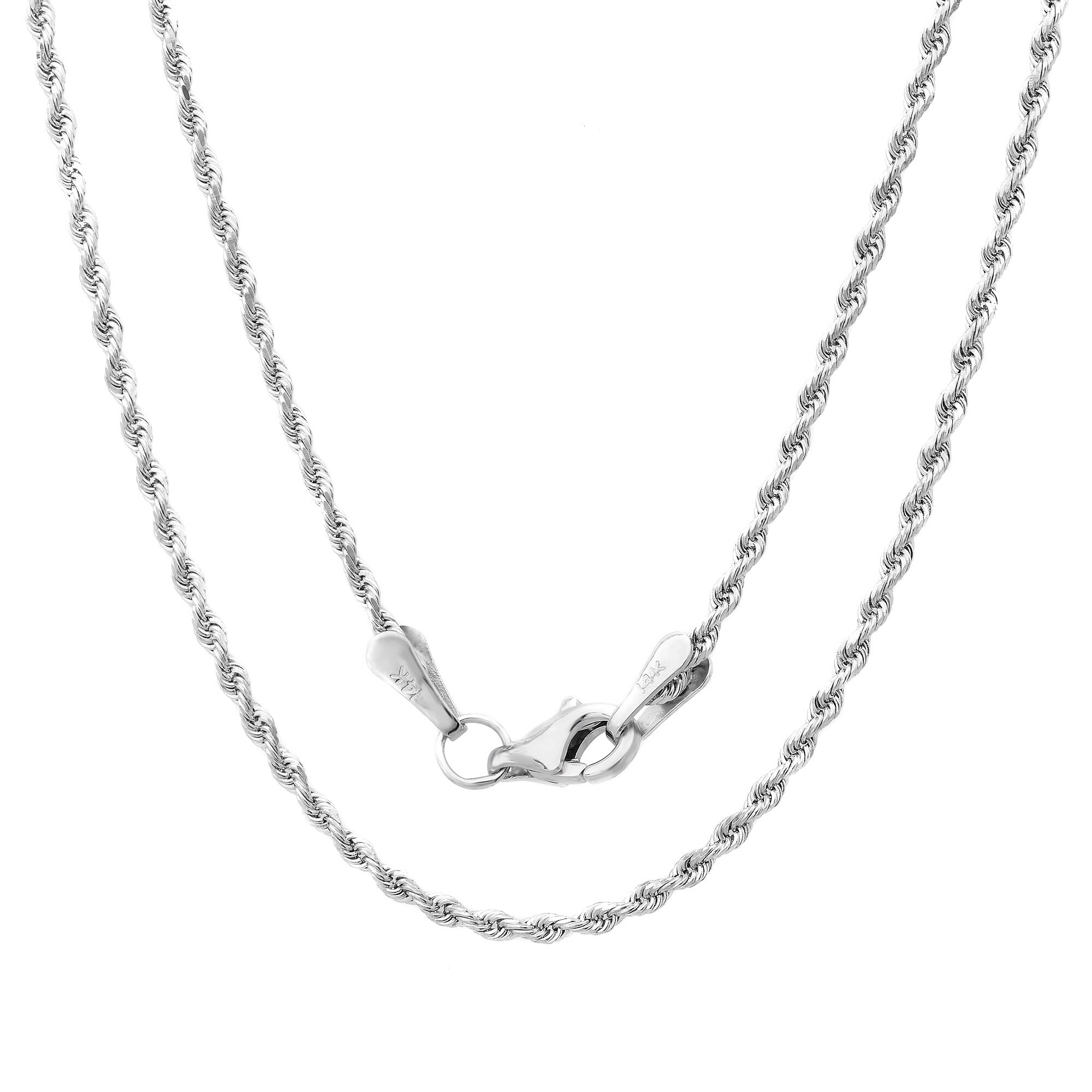IcedTime 14K White or Yellow Gold 1.5mm Wide Rope Hollow Chain Necklace Lobster Clasp 16,18 or 20 Long IcedTime 14K White or Yellow Gold 1.5mm Wide Rope Hollow Chain Necklace Lobster Clasp 16,18 or 20 Long