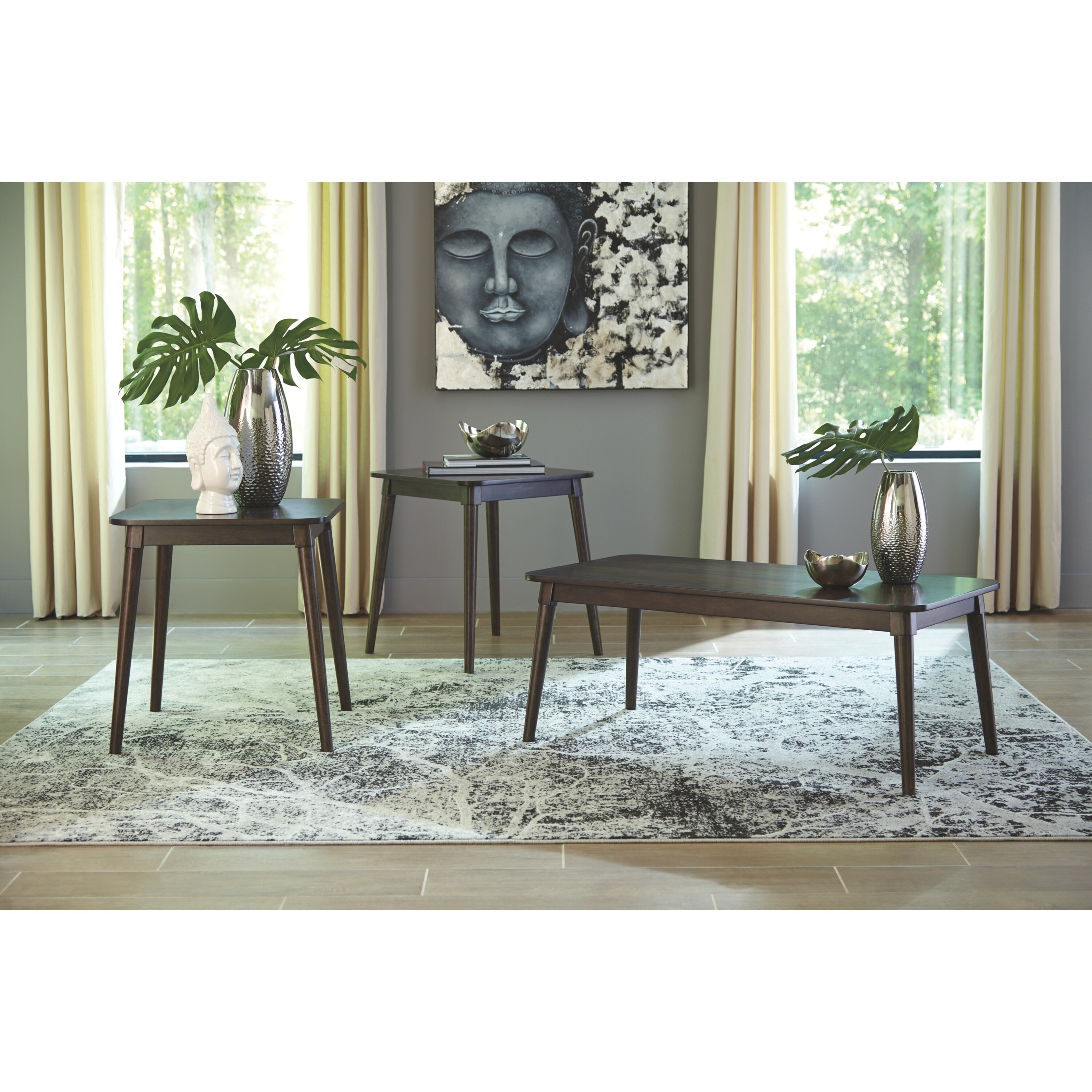 Dark Brown Ashley Furniture Signature Design Set of 3 Contemporary Neilmond Occasional Table Set