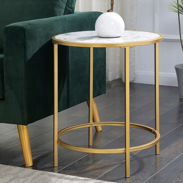 Silver Orchid Alvarado Gold Coast Deluxe Faux Marble Round End Table