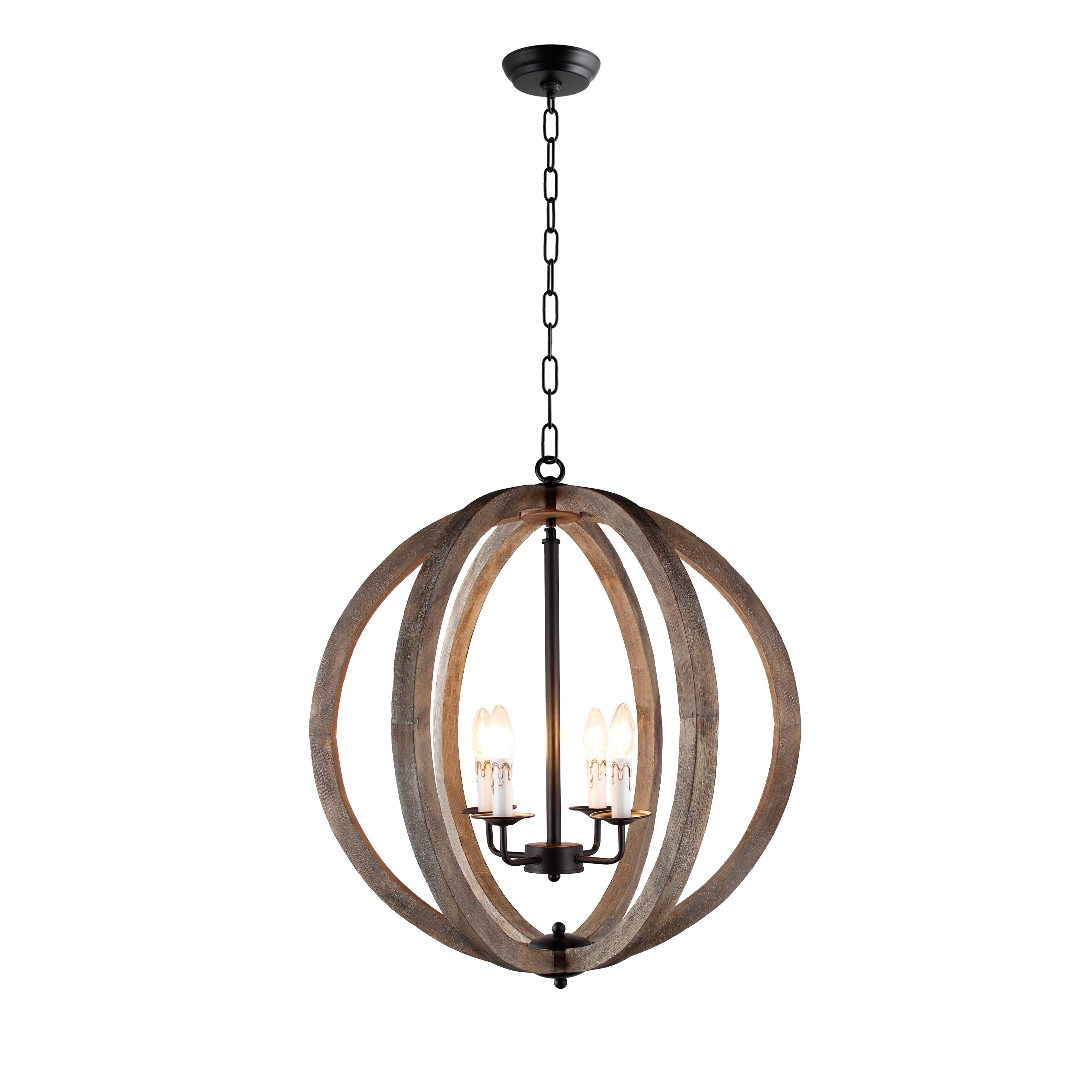 4 light Pendant Orb Chandelier in Rustic black and Vintage wood finish - Chandeliers For Bedrooms by Overstock.com