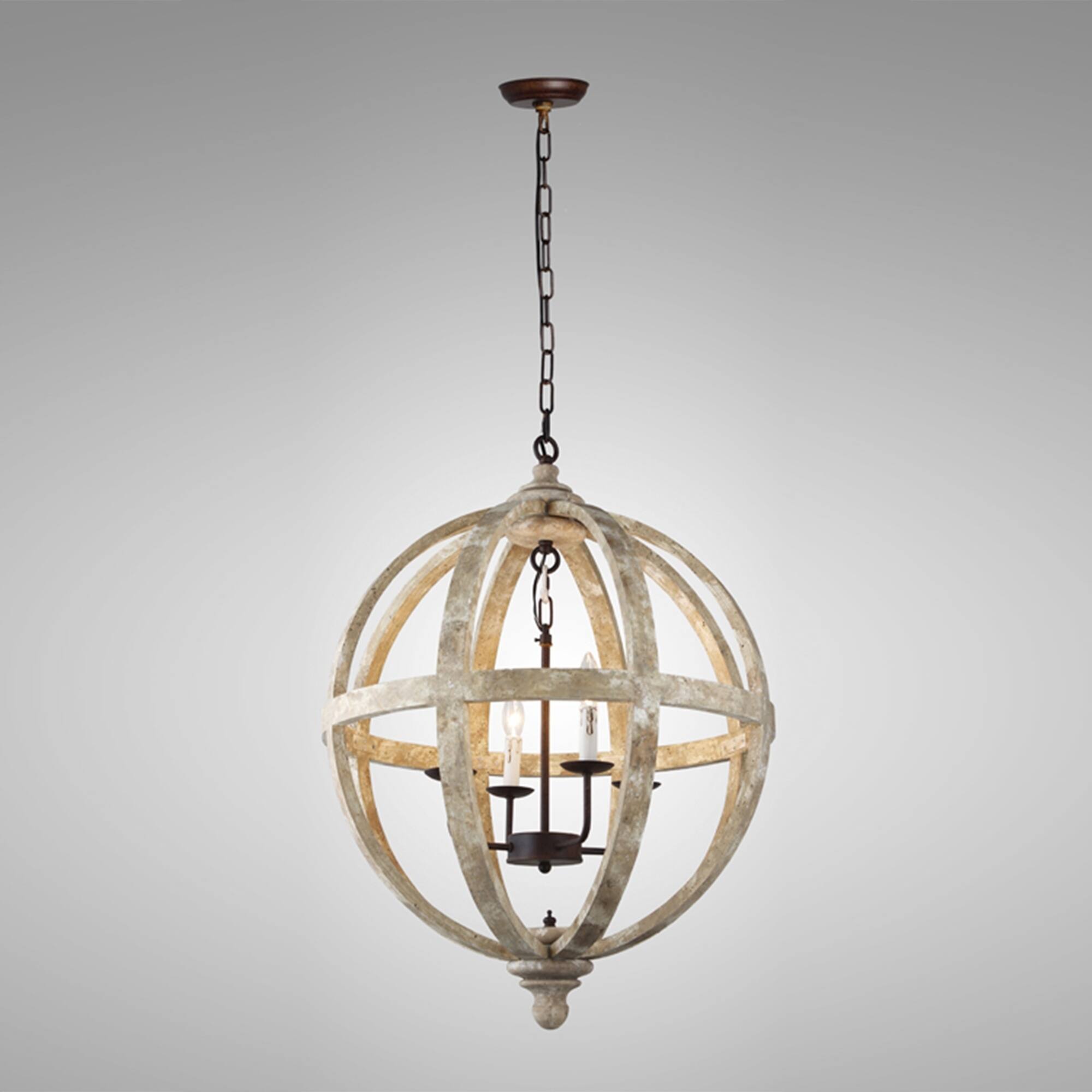 4 light Pendant Orb Chandelier in Rustic black and Vintage wood finish - Chandeliers For Bedrooms by Overstock.com