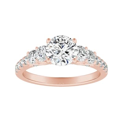 Auriya 14k Gold 2ct Moissanite and 5-Stone Diamond Engagement Ring 3/4ctw