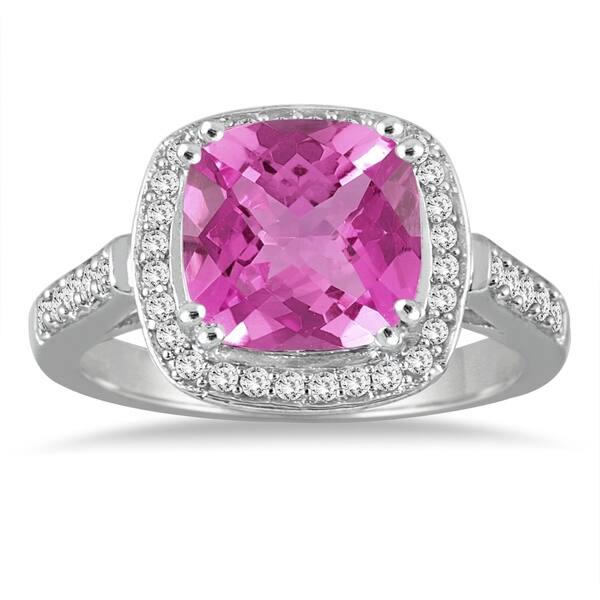 Shop 3 1 2 Carat Cushion Cut Pink Topaz And Diamond Ring In 14k