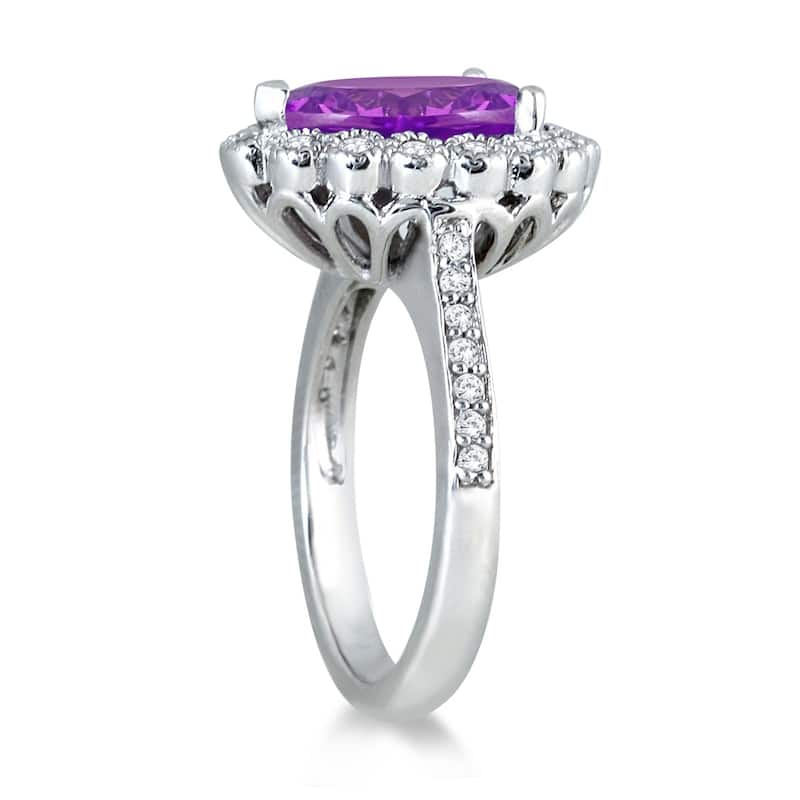 5 Carat Pear Shape Amethyst and Diamond Ring in 14K White Gold