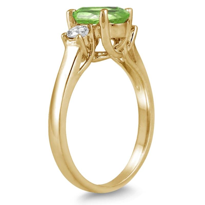 1 3/4 Carat Peridot and Diamond Three Stone Ring 14K Yellow Gold