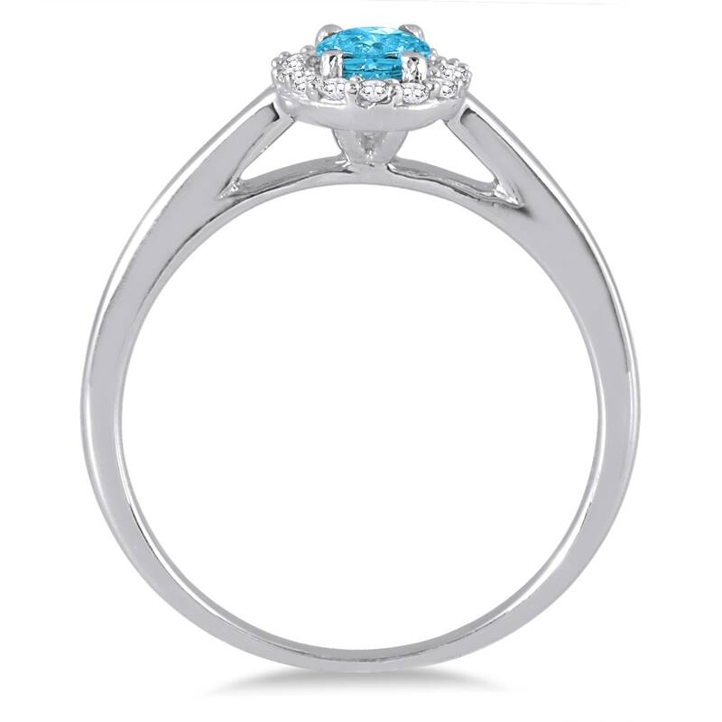 6x4MM Oval Shape Blue Topaz and Diamond Ring in 10K White Gold