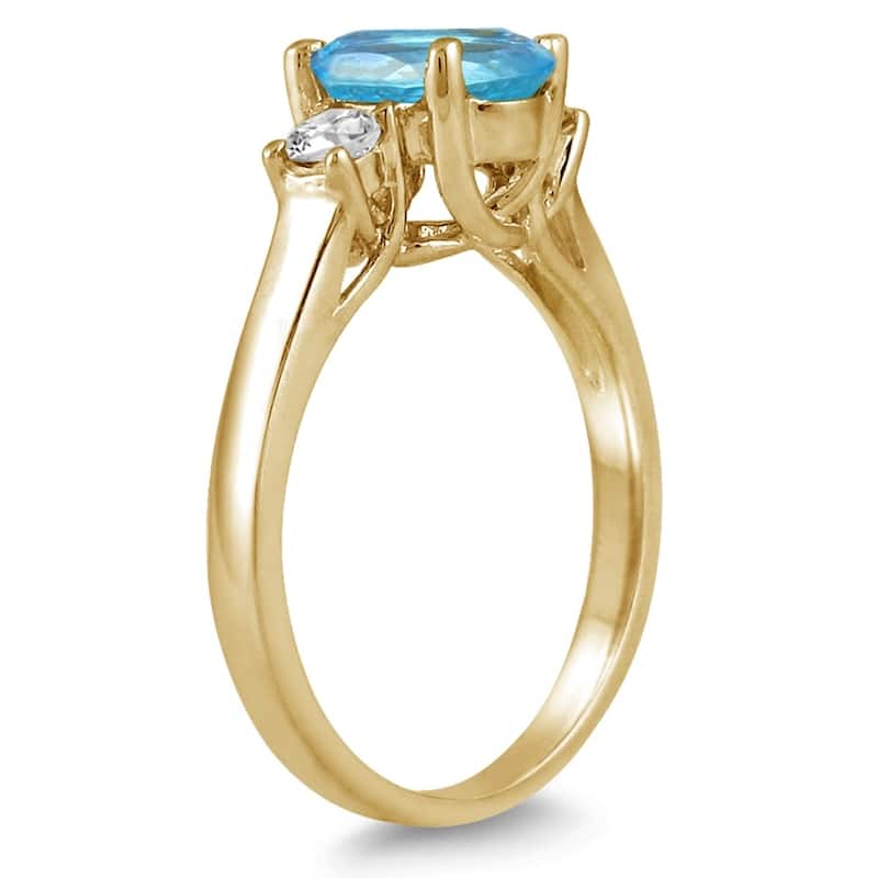 1 3/4 Carat Blue Topaz and Diamond Three Stone Ring 14K Yellow Gold