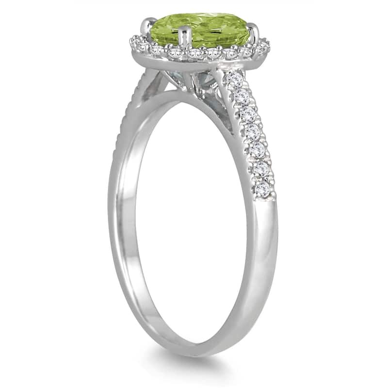 Peridot and Diamond Halo Ring in 10K White Gold