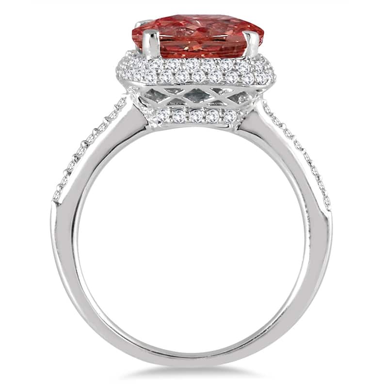 3 1/2 Carat Cushion Cut Garnet and Diamond Halo Ring in 10K White Gold