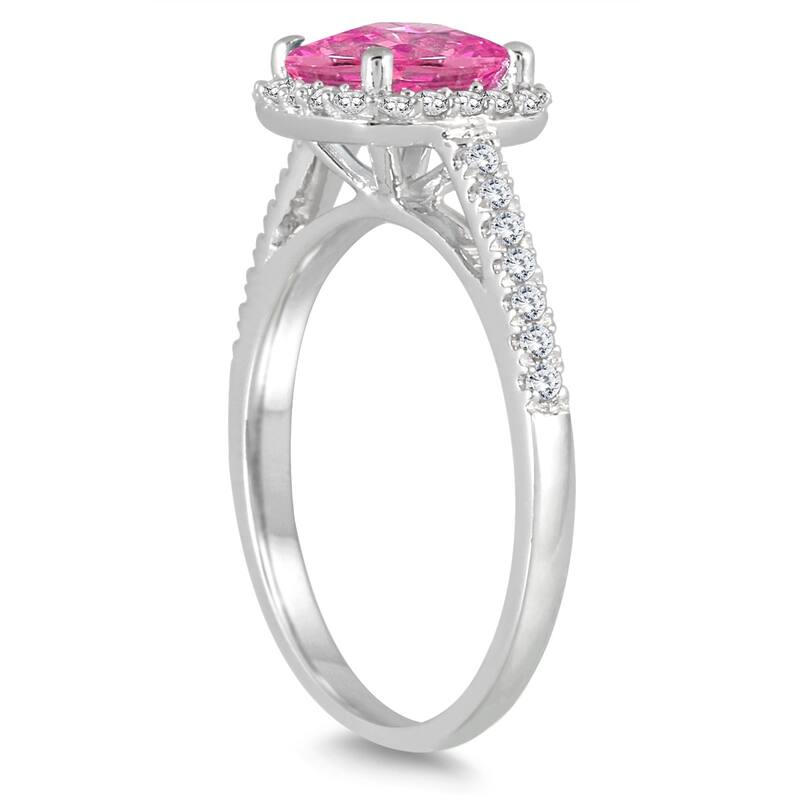 5MM Cushion Cut Pink Topaz and Diamond Halo Ring in 10K White Gold