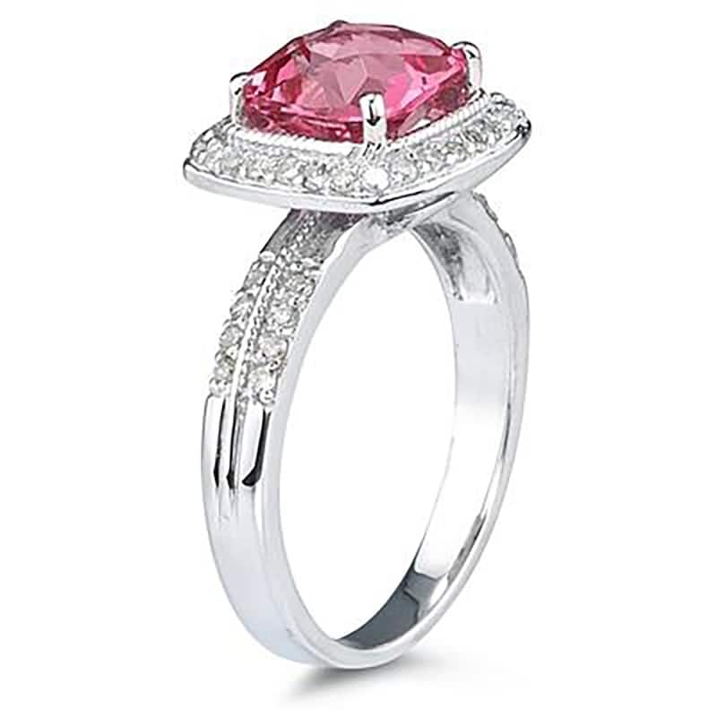 2 1/2 Carat Cushion Cut Pink Topaz & Diamond Ring in 14K White Gold