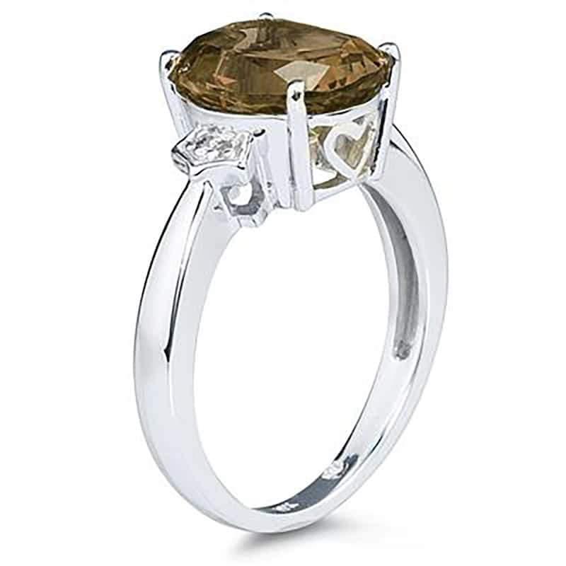 Smokey Quartz & Diamond Ring in 10k White Gold