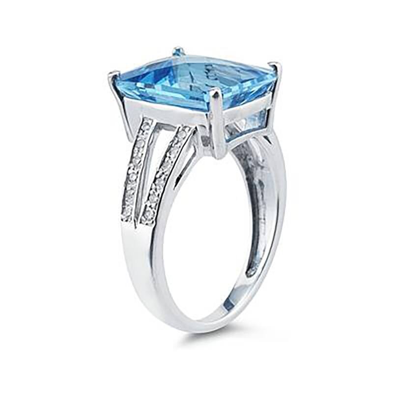 7 Carat Emerald Cut Blue Topaz and Diamond Ring 10k White Gold