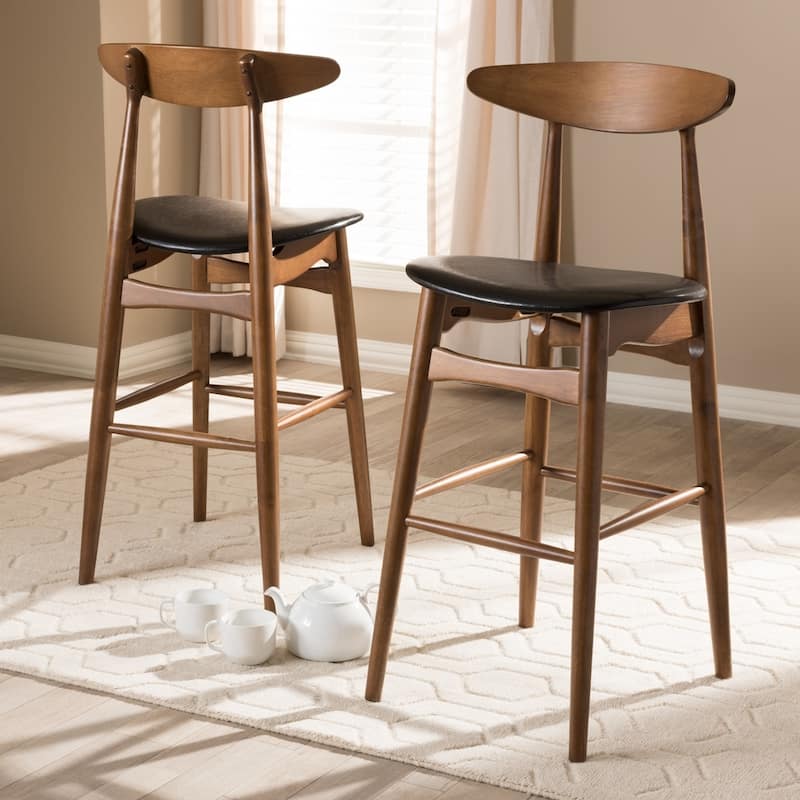 Carson Carrington Haapajarvi Mid-century Black Faux Leather Bar Stool (Set of 2)