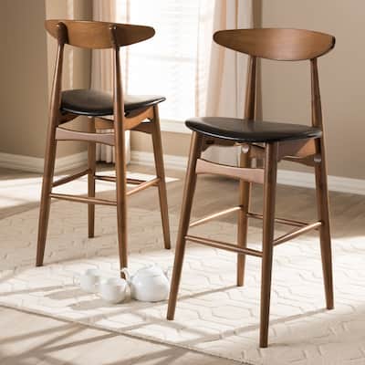 Carson Carrington Haapajarvi Mid-century Black Faux Leather Bar Stool (Set of 2)