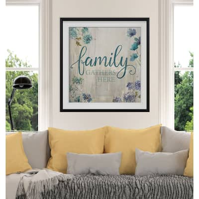 Family Gathers Here -Custom Framed Print - blue, white, grey, yellow, green, silver, gold