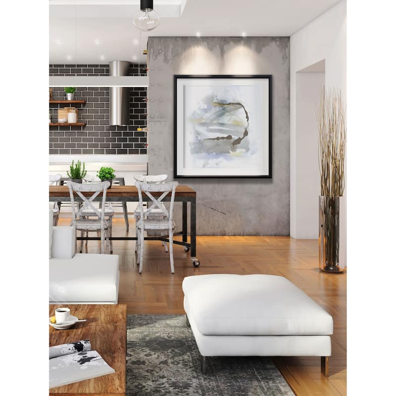 Cool Water I -Custom Framed Print - blue, white, grey, yellow, green, silver, gold