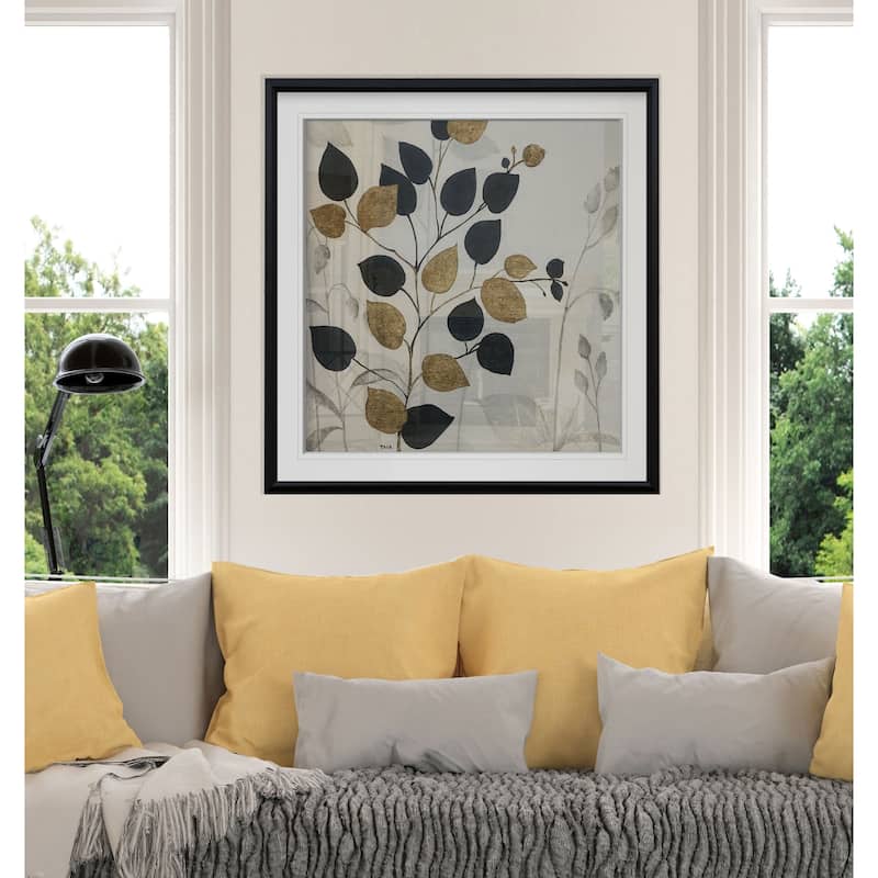 Silhouette Neutre I -Custom Framed Print - blue, white, grey, yellow, green, silver, gold